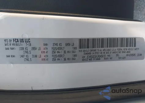 2018 Dodge Grand Caravan Gt из США, поврежденный, VIN 2C4RDGEGXJR345019